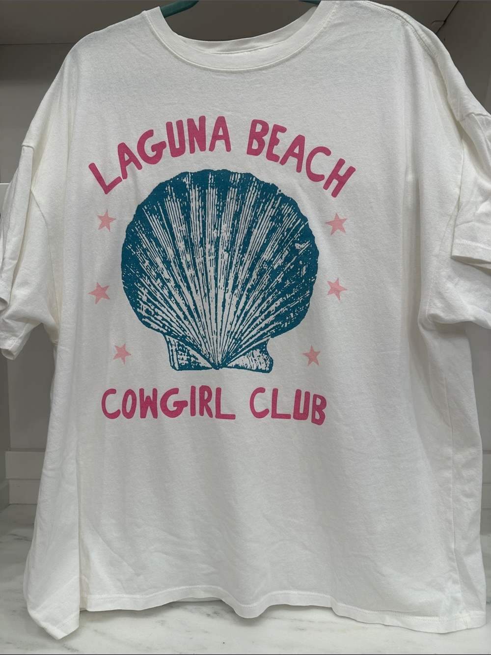 Pink Lily small Laguna Beach Cowgirl Club Graphic Tee - Pink & Teal.